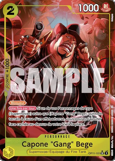 Capone "Gang" Bege, carte One Piece OP11-101 — extension DES POINGS VIFS COMME L'ÉCLAIR