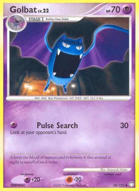 Golbat, Pokémon card MT 50 — Mysterious Treasures set