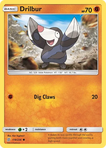 Drilbur, Pokémon card UNM 118 — Unified Minds set