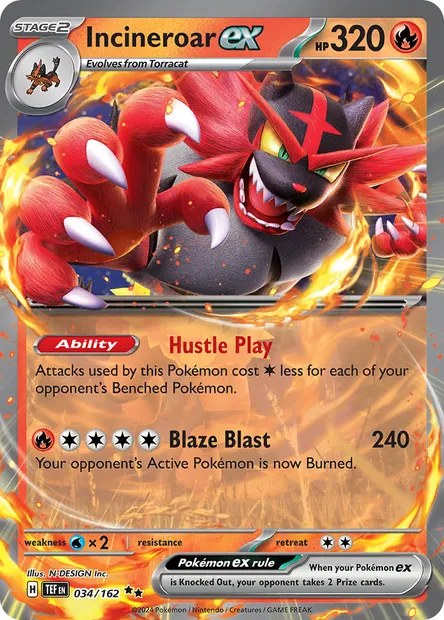 Incineroar ex, Pokémon card TEF 034 — Temporal Forces set