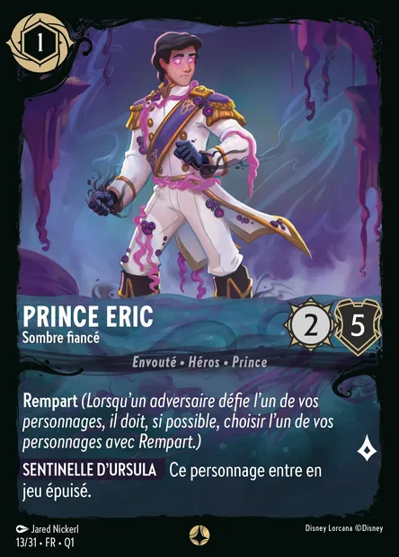 Prince Eric - Sombre fiancé, carte Disney Lorcana Q1-013 — extension Quête des Illumineurs - Menace des profondeurs