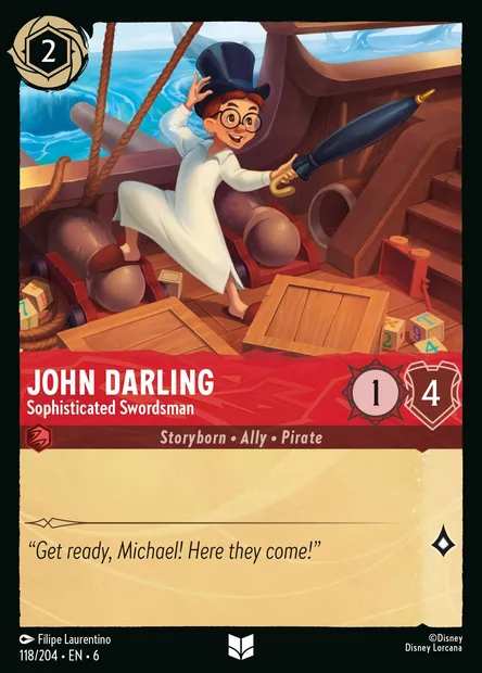 John Darling - Sophisticated Swordsman, Disney Lorcana card CH6-118 — Azurite Sea set
