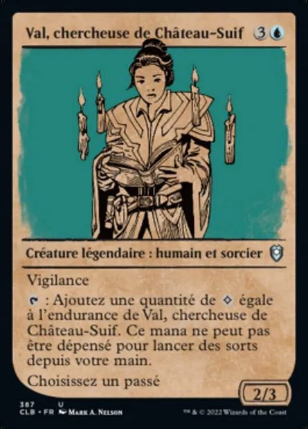 Val, chercheuse de Château-Suif, carte Magic CLB 387 — extension Commander Légendes : la bataille de la Porte de Baldur