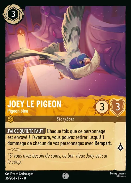 Joey le pigeon - Pigeon bleu, carte Disney Lorcana CH8-036 — extension Le Règne de Jafar