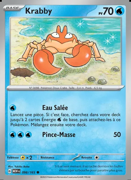 Krabby, carte Pokémon MEW 098 — extension 151