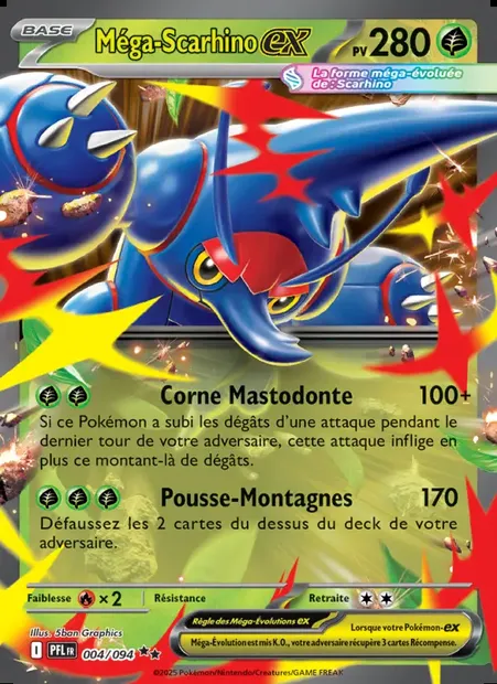 Méga-Scarhino-ex, carte Pokémon PFL 004 — extension Flammes Fantasmagoriques