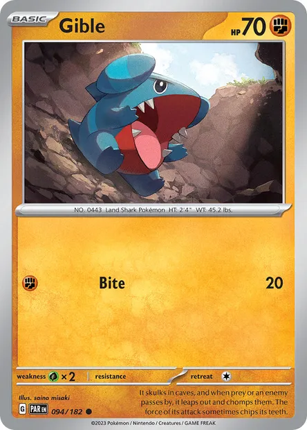 Gible, Pokémon card PAR 094 — Paradox Rift set