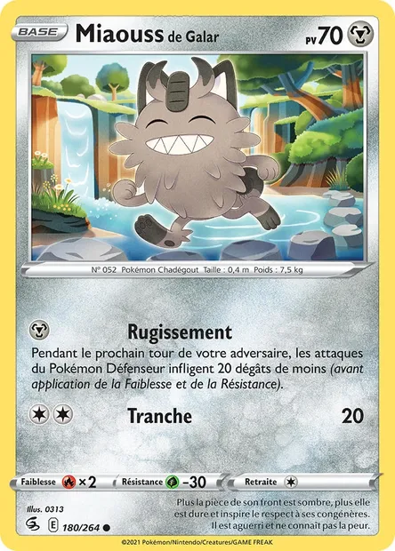 Miaouss de Galar, carte Pokémon FST 180 — extension Poing de Fusion