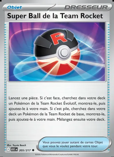 Super Ball de la Team Rocket, carte Pokémon ASC 205 — extension Héros Transcendants