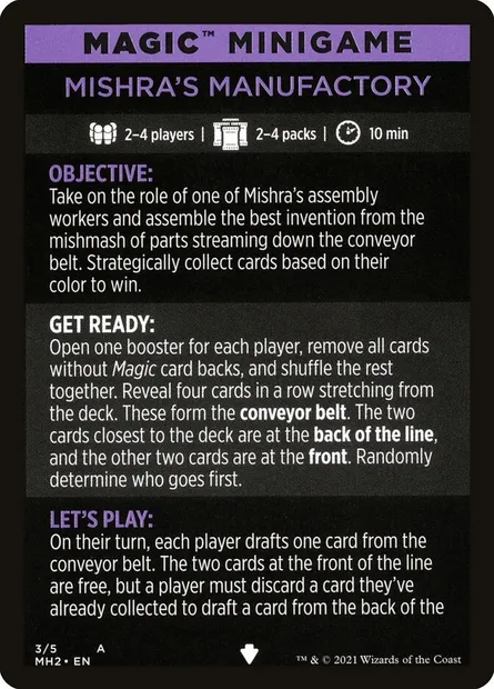 Mishra's Manufactory // Mishra's Manufactory (cont'd), carte Magic MMH2 3 — extension Modern Horizons 2 Minigames
