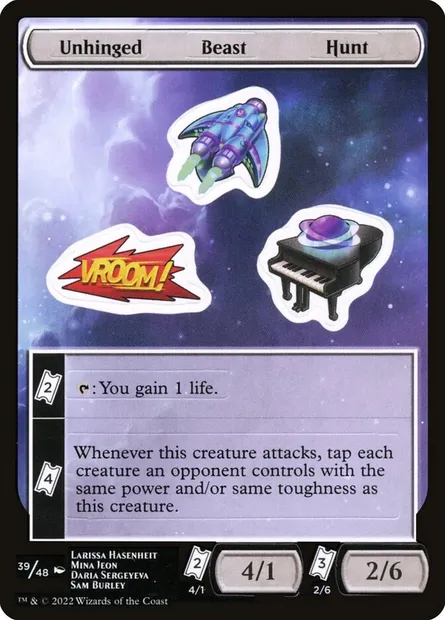 Unhinged Beast Hunt, carte Magic SUNF 39 — extension Unfinity Sticker Sheets