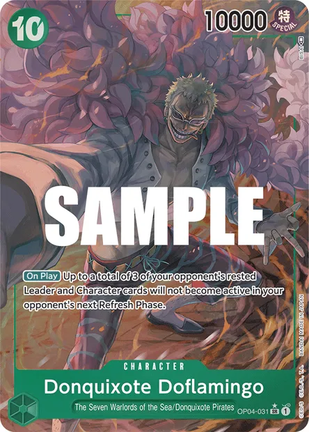 Donquixote Doflamingo, One Piece card OP04-031 — KINGDOMS OF INTRIGUE set