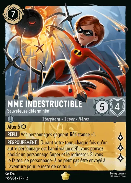 Mme Indestructible - Sauveteuse déterminée, carte Disney Lorcana CH12-195 — extension Contrées Inconnues