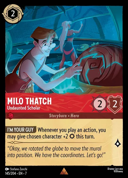 Milo Thatch - Undaunted Scholar, Disney Lorcana card CH7-145 — Archazia's Island set