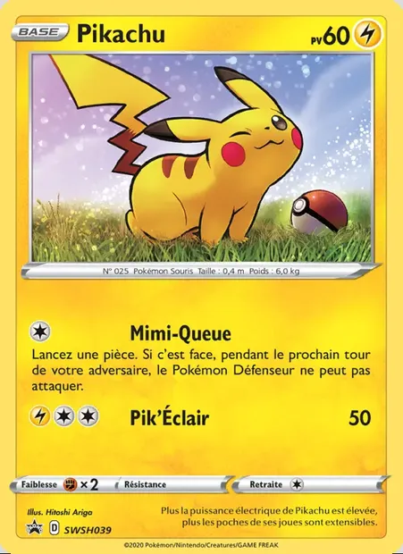 Pikachu, carte Pokémon SWSH 039 — extension Promo SWSH