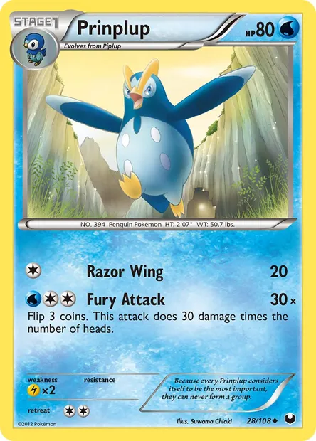 Prinplup, Pokémon card DEX 28 — Dark Explorers set