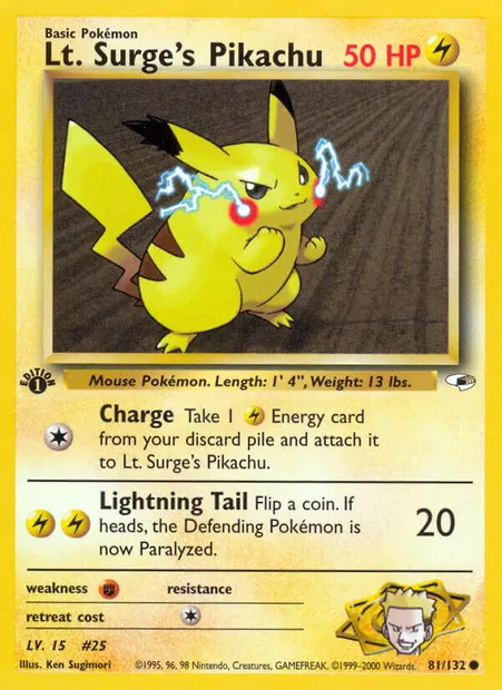 Lt. Surge's Pikachu, Pokémon card GH 81 — Gym Heroes set