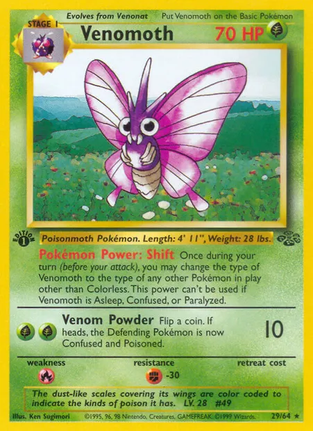 Venomoth, Pokémon card JU 29 — Jungle set