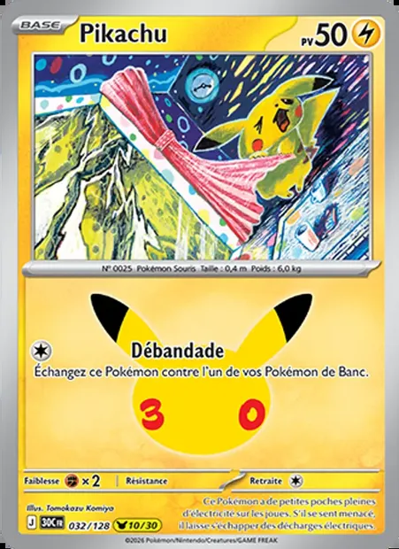 Pikachu, carte Pokémon 30C 032 — extension 30ᵉ Anniversaire