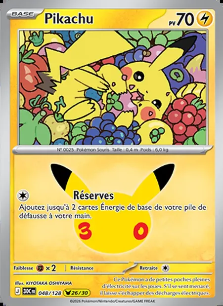 Pikachu, carte Pokémon 30C 048 — extension 30ᵉ Anniversaire