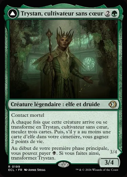 Trystan, cultivateur sans cœur // Trystan, abatteur pénitent, carte Magic ECL 199 — extension Lorwyn Eclipsed