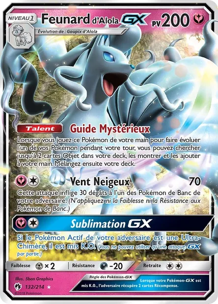 Feunard d’Alola GX, carte Pokémon LOT 132 — extension Tonnerre Perdu
