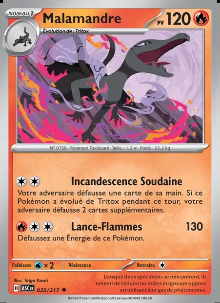 Malamandre, carte Pokémon ASC 035 — extension Héros Transcendants