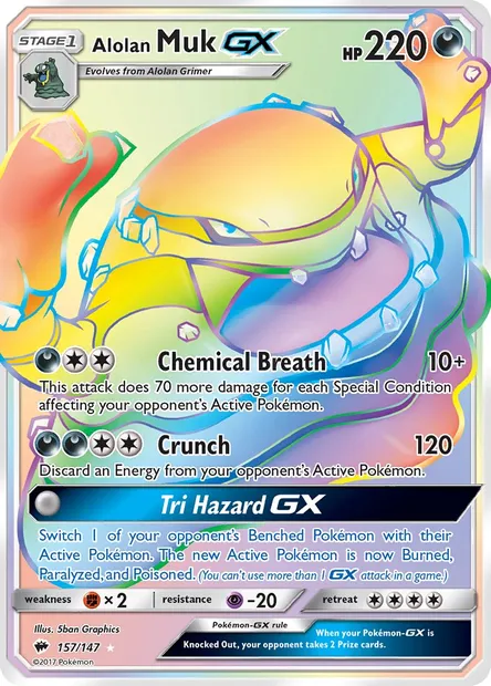 Alolan Muk GX, Pokémon card BUS 157 — Burning Shadows set