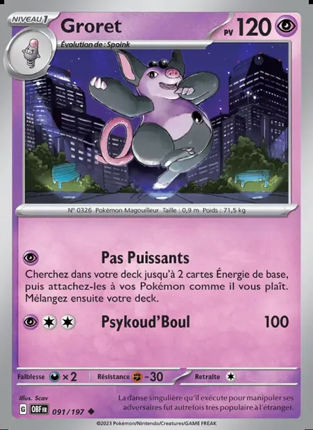 Groret, carte Pokémon OBF 091 — extension Flammes Obsidiennes