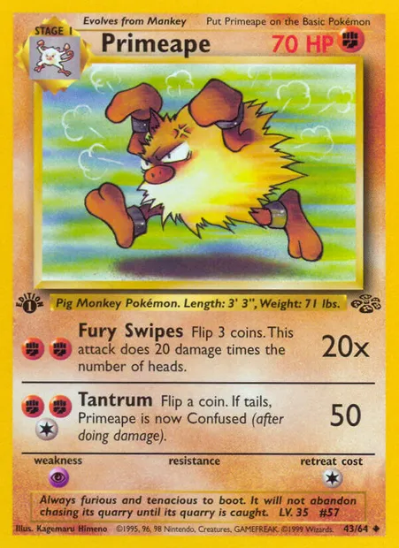 Primeape, Pokémon card JU 43 — Jungle set