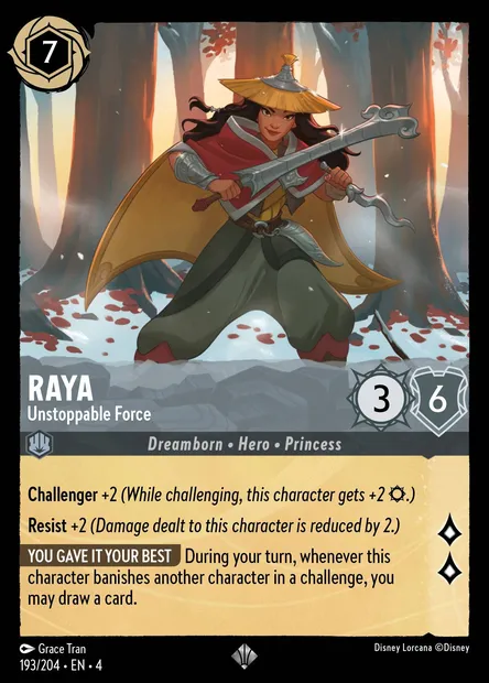 Raya - Unstoppable Force, Disney Lorcana card CH4-193 — Ursula's Return set