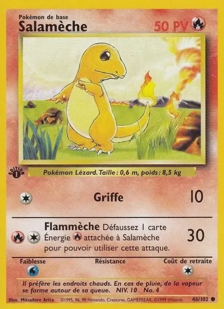 Salamèche, carte Pokémon BS 46 — extension Set de Base