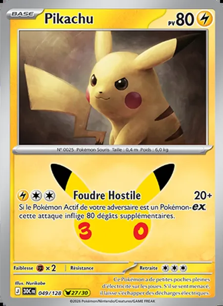 Pikachu, carte Pokémon 30C 049 — extension 30ᵉ Anniversaire