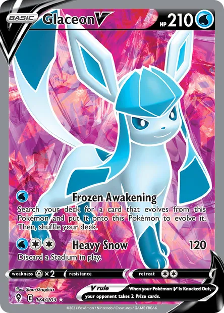 Glaceon V, Pokémon card EVS 174 — Evolving Skies set