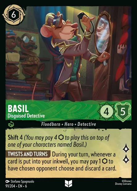 Basil - Disguised Detective, Disney Lorcana card CH6-091 — Azurite Sea set