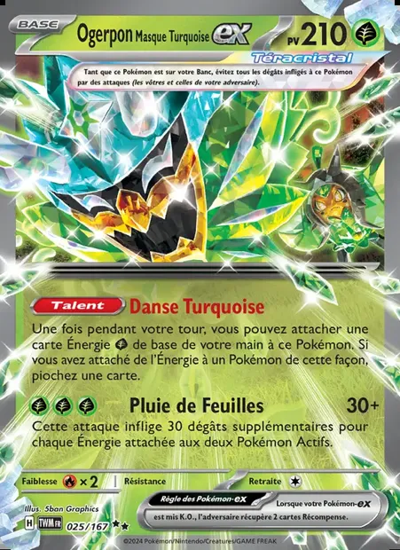 Ogerpon Masque Turquoise-ex, carte Pokémon TWM 025 — extension Mascarade Crépusculaire
