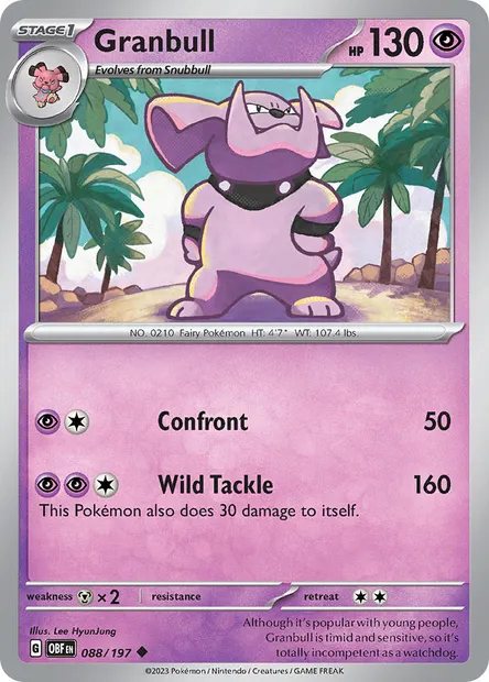 Granbull, Pokémon card OBF 088 — Obsidian Flames set