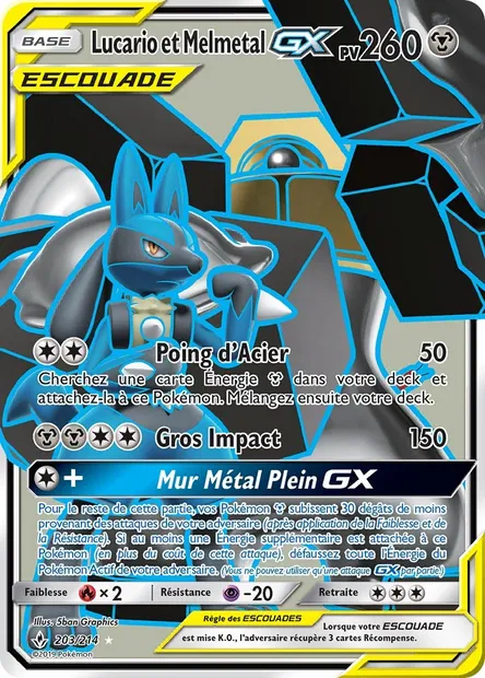 Lucario et Melmetal GX, carte Pokémon UNB 203 — extension Alliance Infaillible