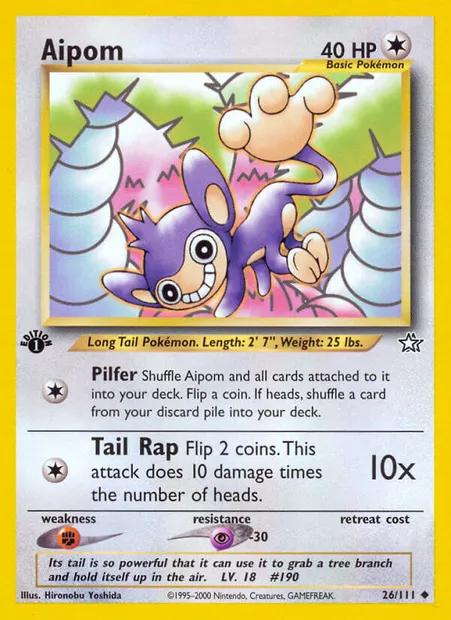 Aipom, Pokémon card NG 26 — Neo Genesis set