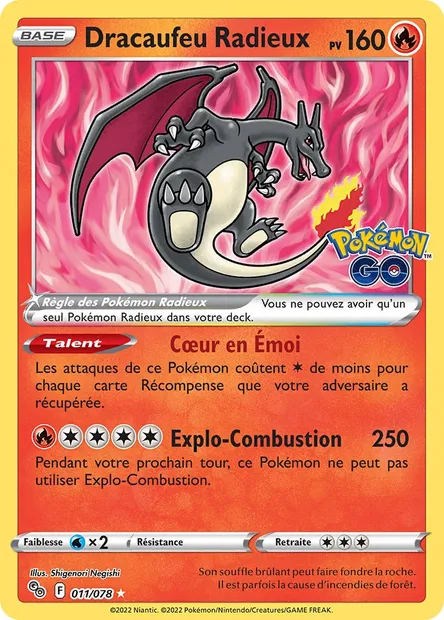 Dracaufeu Radieux, carte Pokémon PGO 011 — extension Pokémon GO