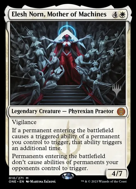 Elesh Norn, Mère des machines, carte Magic PONE 10p — extension Phyrexia: All Will Be One Promos