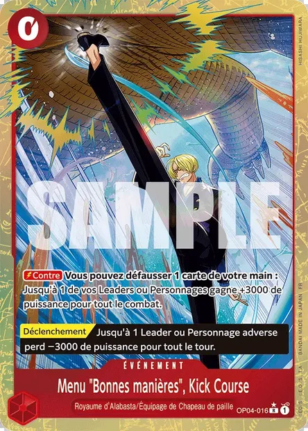 Menu "Bonnes manières", Kick Course, carte One Piece OP04-016 — extension KINGDOMS OF INTRIGUE