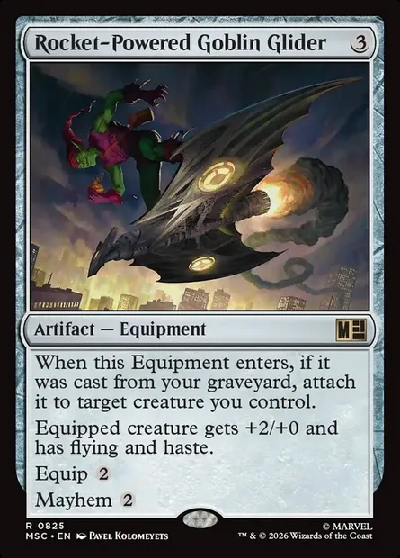 Rocket-Powered Goblin Glider, Magic card MSC 825 — Marvel Super Heroes Commander set