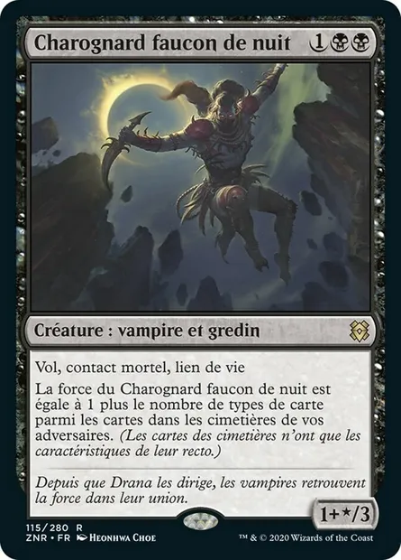 Charognard faucon de nuit, carte Magic ZNR 115 — extension Renaissance de Zendikar