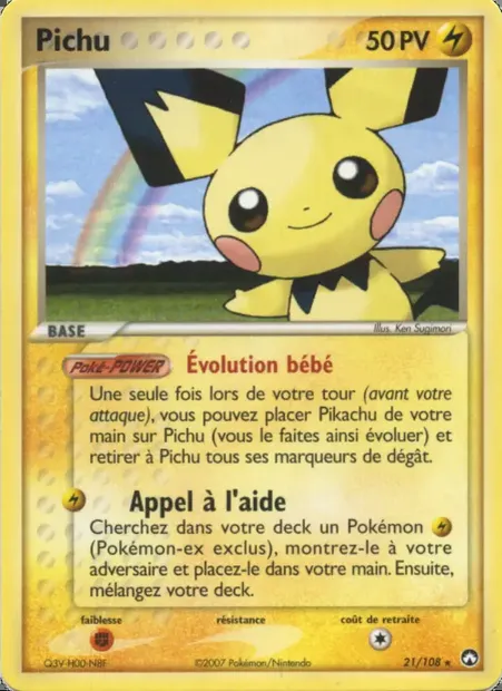 Pichu, carte Pokémon PK 21 — extension EX Gardiens du Pouvoir