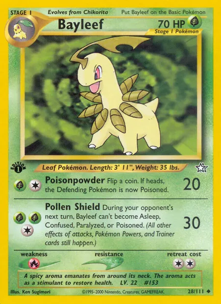 Bayleef, Pokémon card NG 28 — Neo Genesis set
