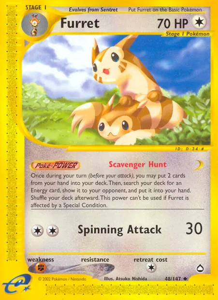 Furret, Pokémon card AQ 48 — Aquapolis set