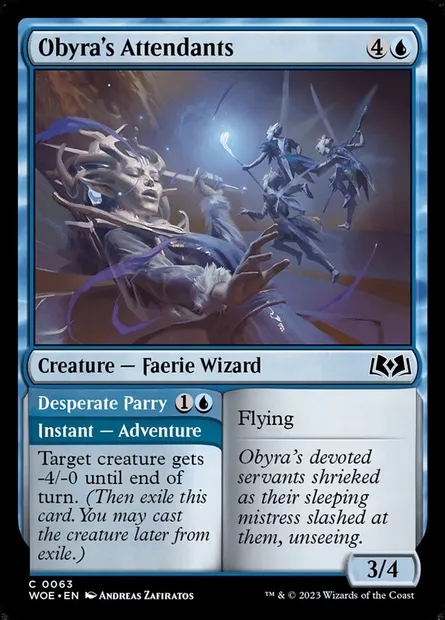 Obyra's Attendants // Desperate Parry, Magic card WOE 63 — Wilds of Eldraine set