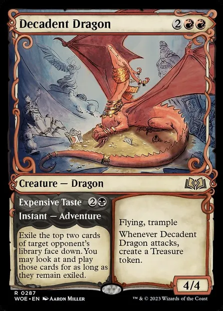 Dragon décadent // Goût du luxe, carte Magic WOE 287 — extension Wilds of Eldraine