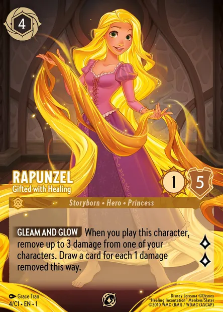Raiponce - Guérit les blessures, carte Disney Lorcana C1-004 — extension Lorcana Challenge 2024